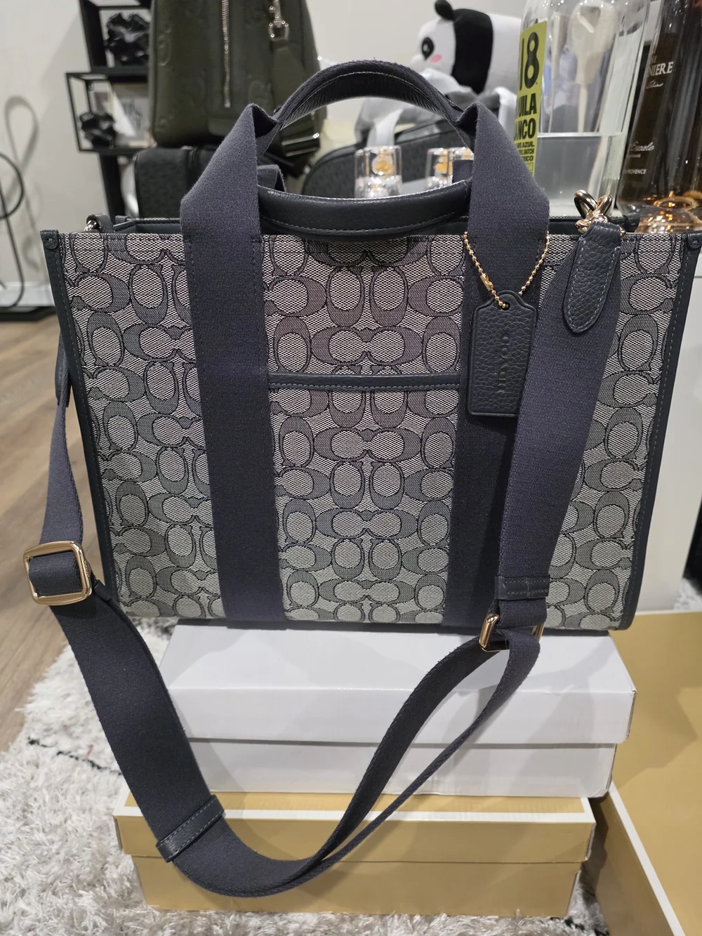 Coach Signature Jacquard Tote in Navy and Gray